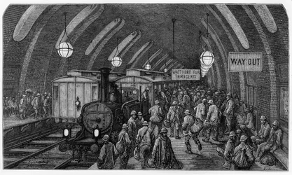 Trem dos operários, de &39;London, a Pilgrimage&39;, escrito por William Blanchard Jerrold (1826-94) e gravado por Quesnel, bar. 1872